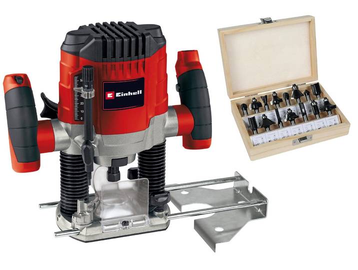Einhell Défonceuse électrique TC-RO 1155 Kit - 1100 W - Pince de serrage 6 et 8 mm - Réglage de la vitesse - Incl. 15 emporte-pièces