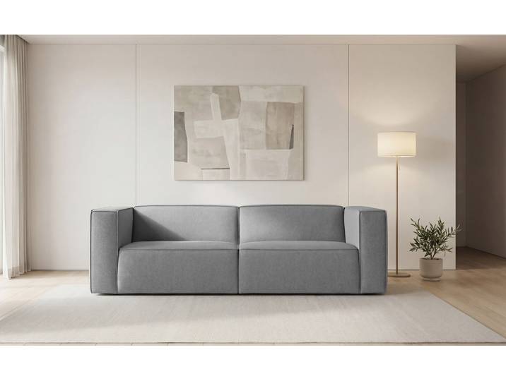 3-Sitzer GOODPRODUCT Dalby , grau (light grau), B:228cm H:73cm T:93cm, 100% PES, Sofas, 3-Sitzer, extra tiefe Sitzfläche, mit Kedernaht, angenehmer Sitzkomfort