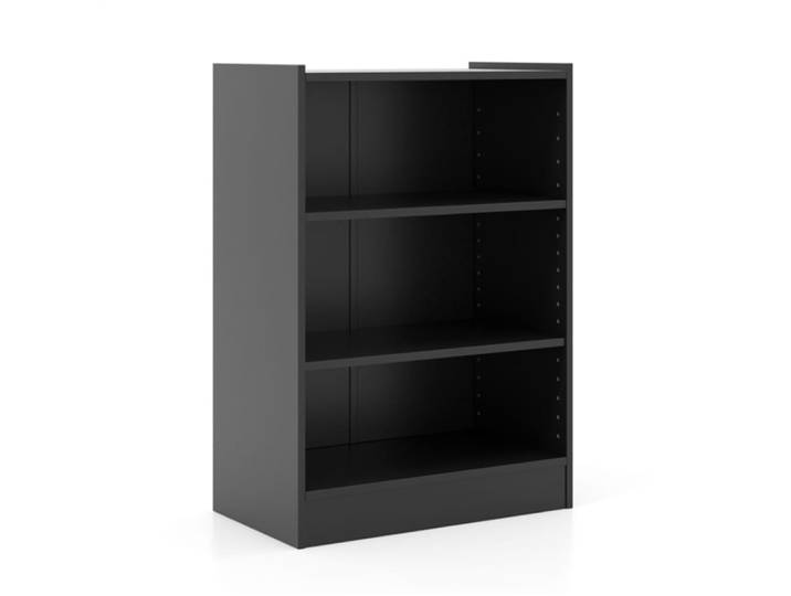 Bibliothèque à 3 niveaux avec 2 étagères réglables noir 50x30x75 cm