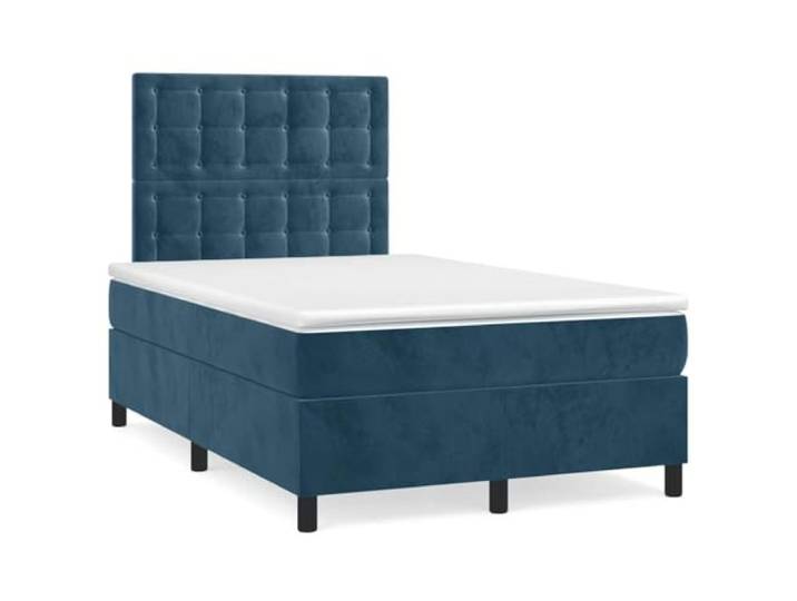 PUGYNBK Boxspringbett, Samt, Dunkelblau, 120 x 190 cm Verstellbares Kopfteil, Taschenfederkernmatratze, mittelharte Unterstützung, weicher Schutz
