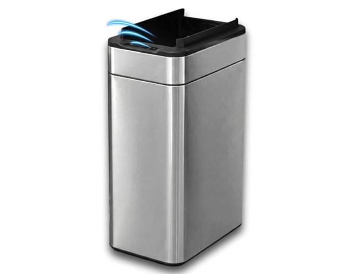 FLINQ 60L Sensor Mülleimer aus Edelstahl - Silber Automatischer Küchenmülleimer mit Bewegungssensor - Großer Abfalleimer für Küche - Soft-Close Deckel