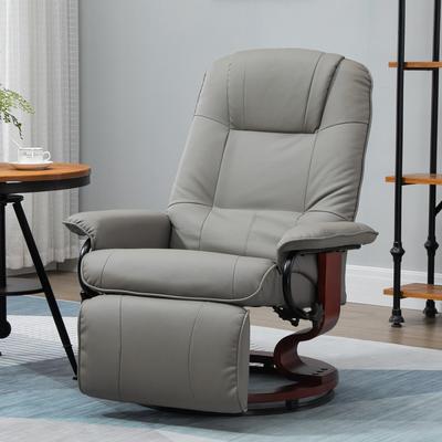 GREATPLANINC Faux Leather Manual Recliner with Swivel Wood Base, Padded Armrests Retractable Footrest, Adjustable Backrest Office Chair