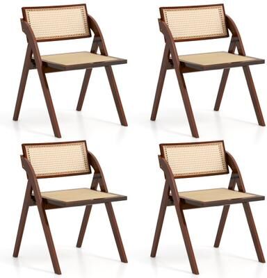 Costway Set of 4 Foldable Dining Chairs with Woven Rattan Backrest-Brown