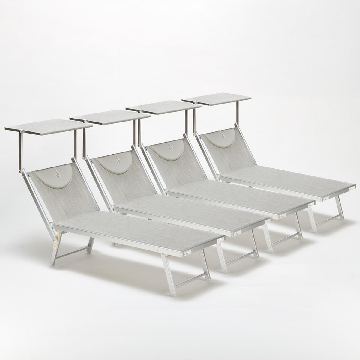 4er Set professionelle Strandliegen aus Aluminium mit Dach Santorini - Grau