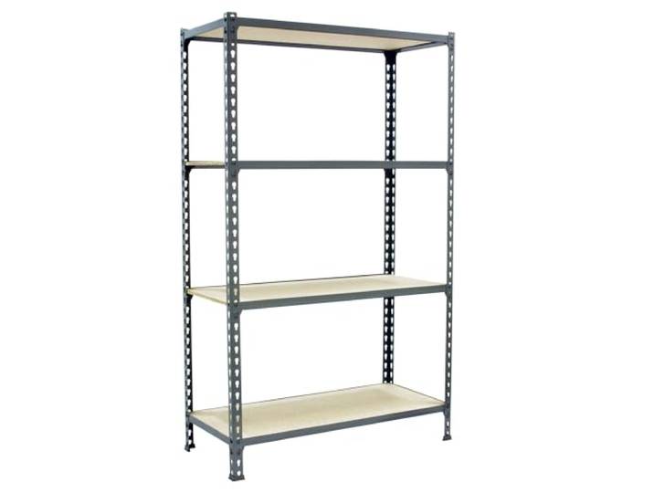 Simon Rack Metallregal 1500x1200x400 mm - Maderclick 4 Höhen, Holzablage, Biegepunkt 200 kg, Korrosionsschutzlackierung, Klicksystem-Montage, Grau