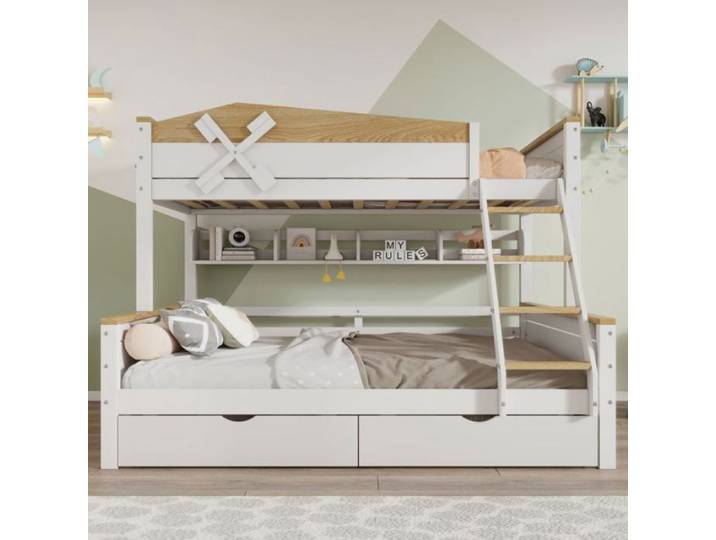 Lit superposé 90x200cm - 2 personnes - Bois massif - Blanc