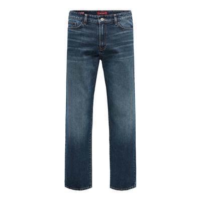 Straight-Jeans ONLY & SONS "ONSEDGE STRAIGHT DNM", Herren, Gr. 31, Länge 30, blau (dunkelblau denim), Denim/Jeans, Obermaterial: 100% Baumwolle, Abriebeffekte, straight fit lang, Jeans Straight-Jeans, Baumwolle, straight fit