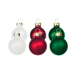 Weihnachtskugeln aus Glas, weiß, rot, grün, 2 cm Ø, 25 Stück