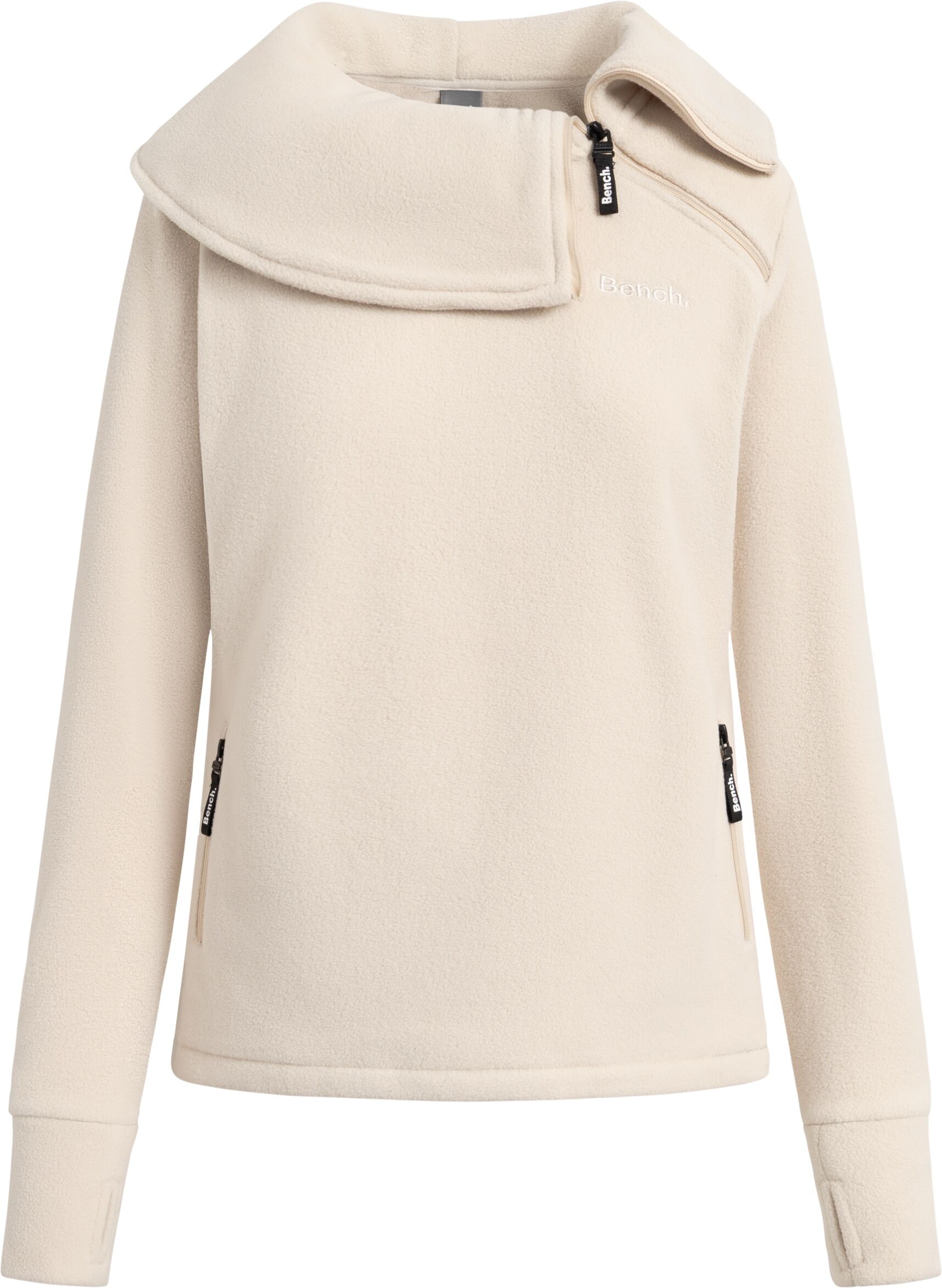 Fleecepullover BENCH. "APRILLE", Damen, Gr. 36, perfectly pale, Fleece, Obermaterial: 100% Polyester, unifarben, hüftbedeckend, Rundhals, Sweatshirts Fleecepullover, warmes, tailliertes Fleeceshirt mit Troyerkragen und Seitentaschen perfectly pale 36