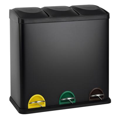 SVITA TC3X20 Treteimer 60 Liter Schwarz 20L dreifach XXL Abfalleimer 3er-Mülleimer Mülltrennung Küchen-Eimer