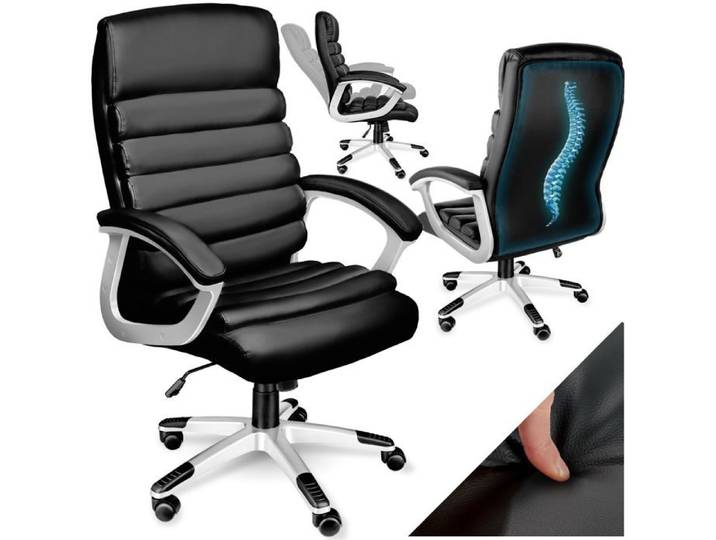 CHAISE DE BUREAU - TECTAKE - Fauteuil de bureau PAUL avec des Accoudoirs rembourrés Fonction bascule réglable - Noir