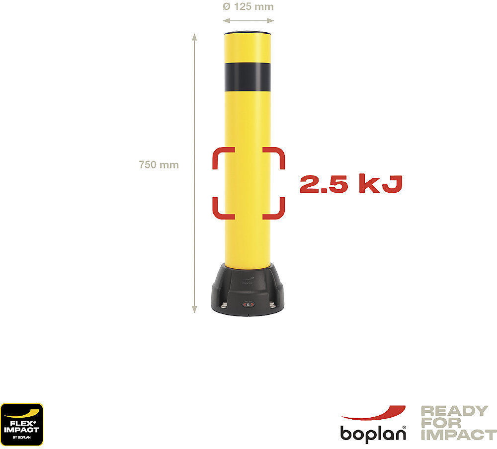 Rammschutz-Poller 125L, Höhe 750 mm, verzinkte Platte, gelb, schwarzer Streifen Boplan