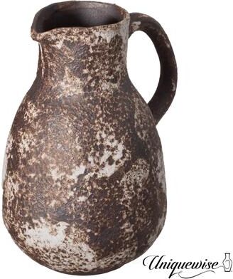 "Uniquewise 8"" Vintage Ceramic Pitcher Vase Rustic Farmhouse Flower Jug with Handle for Home and Office Decor Living Room"