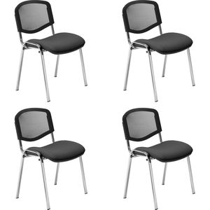 Nowy-Styl Iso Ergo Mesh Besucherstuhl 4 Stück, Stoff/Netz schwarz, Vierfußstuhl stapelbar