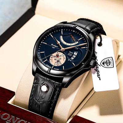 Inspired Finds POEDAGAR Luxury Quartz Watch For Men With Leather Strap, Luminous Dial And Waterproof Business Design black Blue