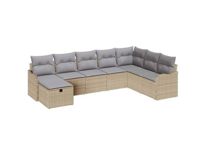 KTHLBRH Gartenmöbel-Set, 8-teilig, aus Polyrattan, Beige Modulare Sessel, Gestell aus pulverbeschichtetem Stahl, Kissen 55 x 55 cm, Aufbewahrungsfächer, verstellbare Tischplatte aus