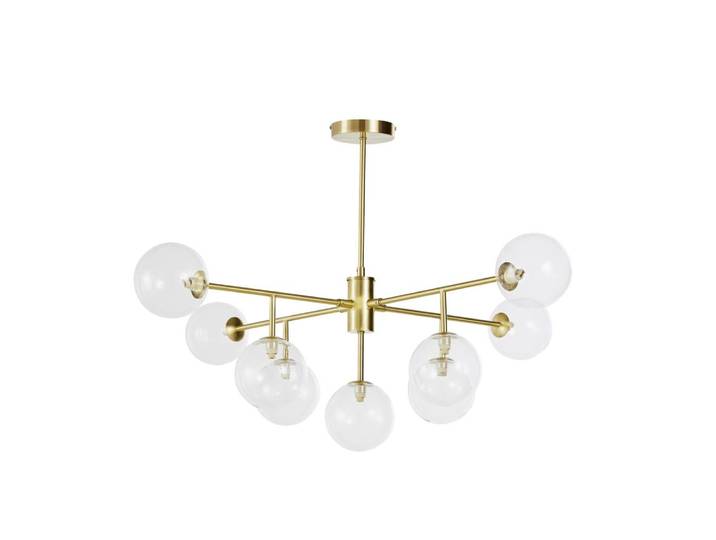 Suspension 9 globes en verre et acier doré, L100 cm