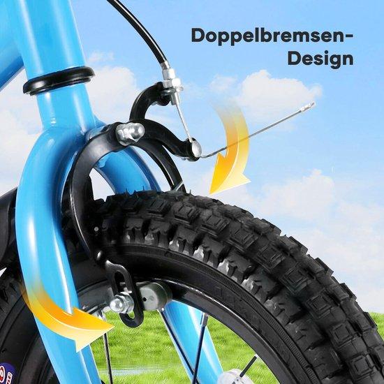 QuickShopping - Kinderfahrrad 16 Zoll für Jungen und Mädchen mit verstellbarem Sitz, Stützrädern, Handbremse, Rückschlagbremse und stabilem Rahmen (blau)