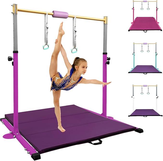 Gymnastikstange für Kinder Robuste Kip Bar mit Ringen horizontale Turnreck für Heimtraining Höhenverstellbar 90-150cm Trainingsgerät bis 100 kg Alter 3-15