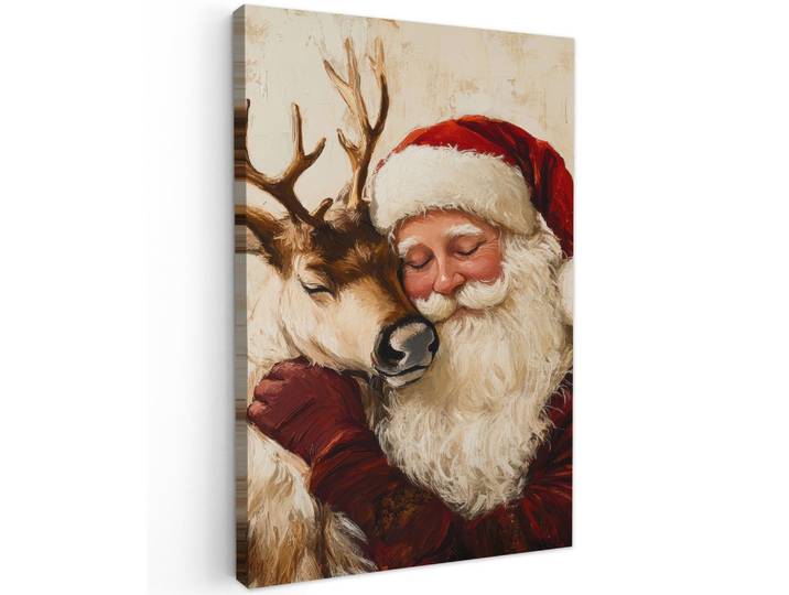 LEINWANDBILD Weihnachtsmann - Rentier - Weihnachten Wanddeko 40x60 cm