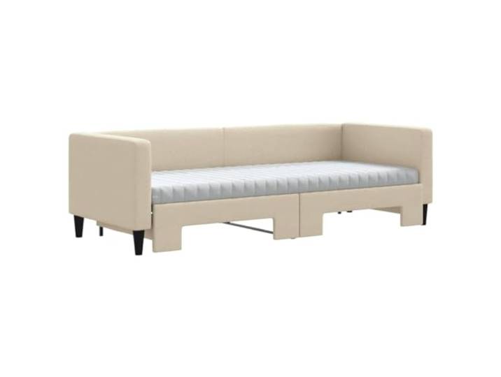 KTHLBRH Ausziehbares Schlafsofa mit Matratzen, Creme, 80 x 200 cm, Stoff Gestell aus Holz und Metall, 2 Schaumstoffmatratzen inklusive, Lattenrost-Design, Wohnzimmer und Schlafzimmer