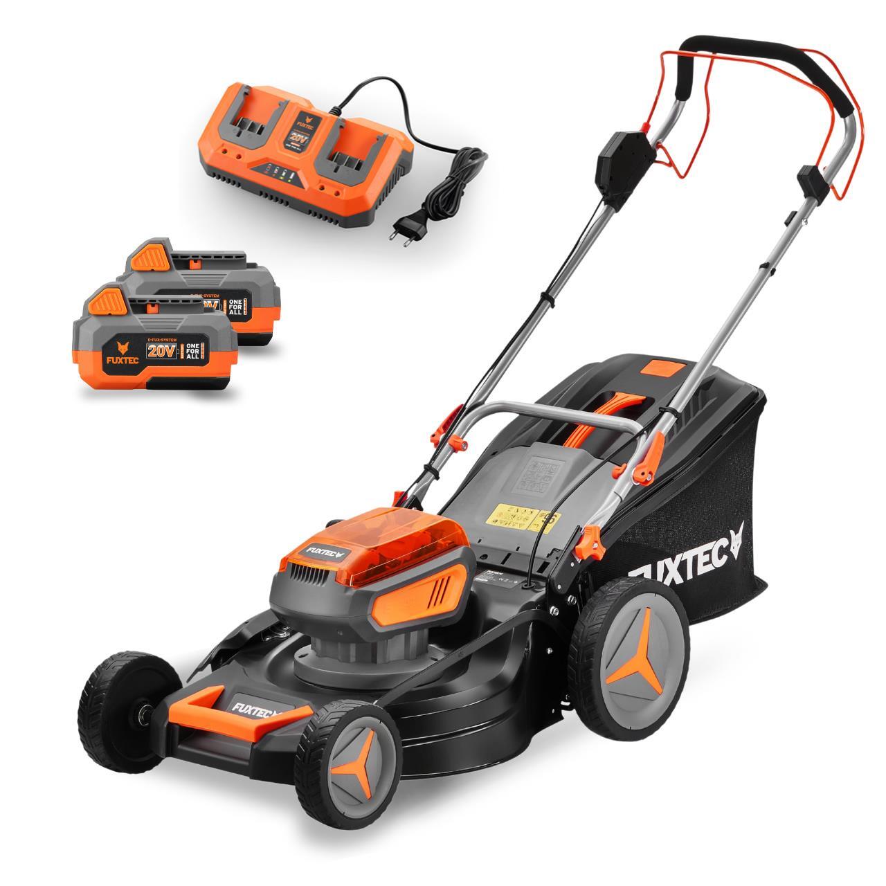 FUXTEC 40V Akku Rasenmäher FX-E2RM46SET - 46cm Schnittbreite | 30,6Kg | 2x20V |E-Start |50L Fangkorb | 2,5-7,5cm Schnitthöhe | 120min Ladezeit