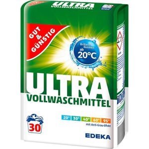 Gut&Günstig Waschmittel Vollwaschmittel Ultra, Pulver, 2,025kg, Waschladungen 30