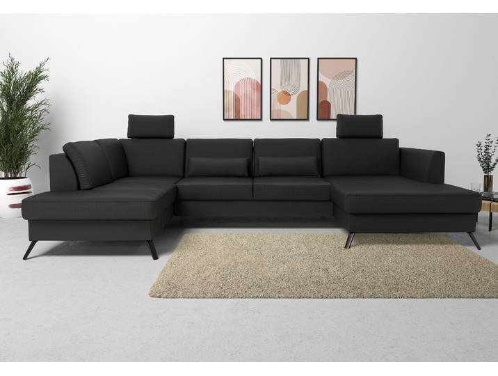 Wohnlandschaft SIT & MORE Olsen U-Form , schwarz, B:335cm H:88cm T:201cm, 98% Polyester 2%Polyamid, Sofas, Wohnlandschaft, inklusive Sitztiefenverstellung, optional Schlaffunktion, 15cm hoch