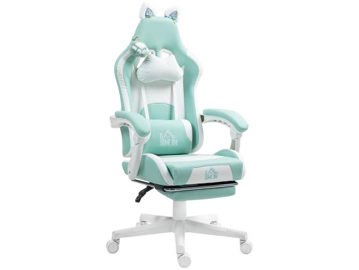 Homcom Gaming-Stuhl Kunstleder Hellblau, Textil, 62x124x65 cm, Büromöbel, Bürostühle, Gamingstühle