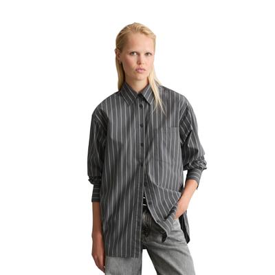 Langarmbluse MARC O'POLO DENIM "aus gestreifter Papertouch-Popeline", Damen, Gr. L, rot (dunkelrot), Obermaterial: 100% Baumwolle, gestreift, relaxed fit normal, Manschette, Blusen