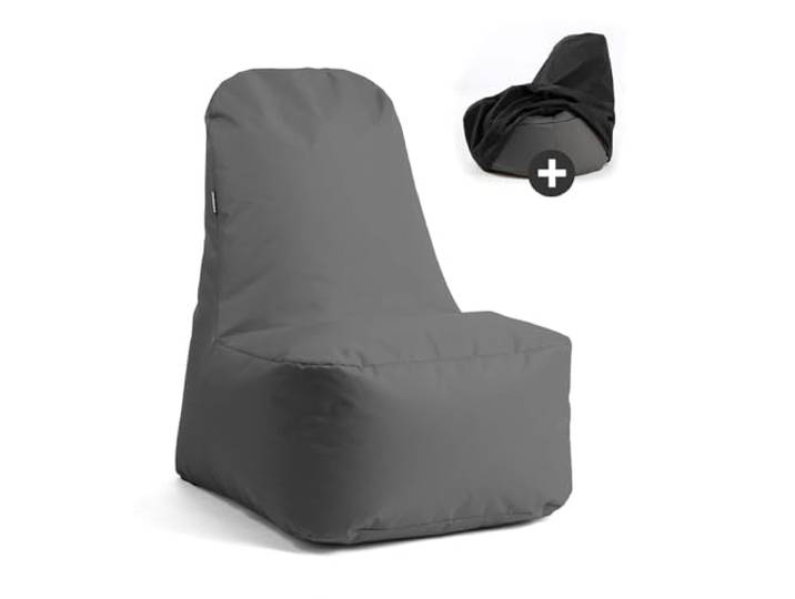mokebo Outdoor Sitzsack Sessel mit Schutzhülle 'Der Däumchendreher', auch als Gaming Sitzsack für Kinder, Jugendliche und Erwachsene mit Füllung, Bean Bag auch für Indoor in Anthrazit