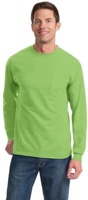 Port & Company PC61LSP Long Sleeve Essential Pocket Top in Lime size 3XL   Cotton
