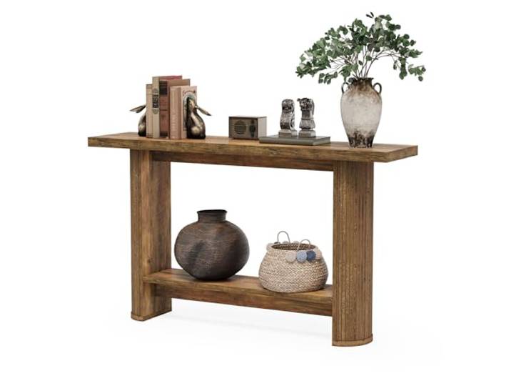 LITTLE TREE 140 cm Moderner Konsolentisch, Schmaler Sofatisch für Flur, Holztisch für Eingangsbereich, hinter das Sofa für Wohnzimmer, Flur, Eingang, Braun