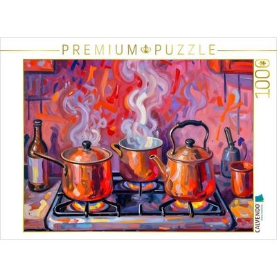 CALVENDO Puzzle Kupferglut - Kupfertöpfe am Herd | 1000 Teile Lege-Größe 64x48cm Foto-Puzzle für glückliche Stunden