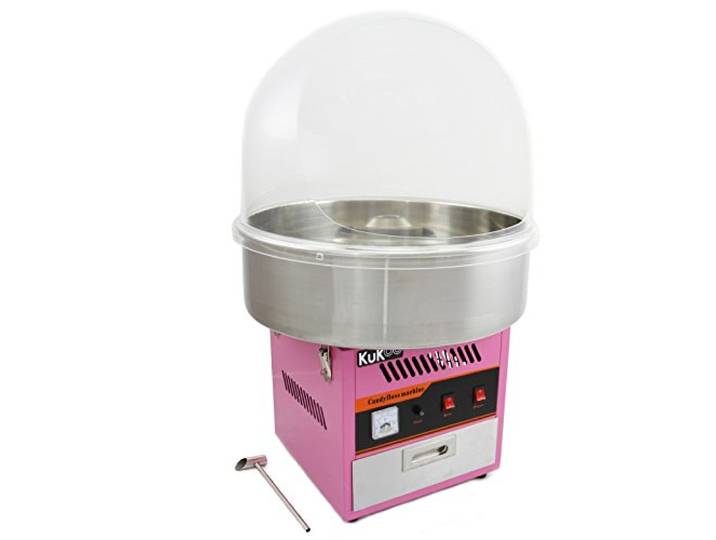 KuKoo Zuckerwattemaschine & Schutzabdeckung KuKoo Zuckerwattemaschine Pink 50 cm Edelstahl mit Acrylkuppel Retro 13 kg