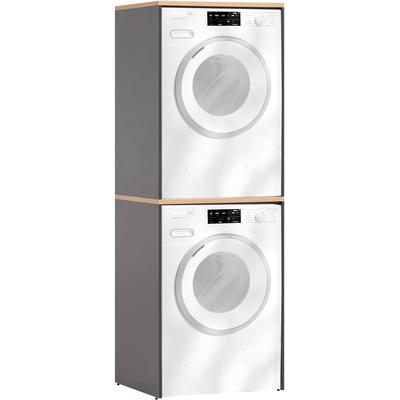 Mehrzweckschrank-Set SCHILDMEYER "Solea, 2er Set Mehrzweckschrank stapelbar, Made in Germany, B: 67cm", schwarz (anthrazit, eichehellfarben), Holzwerkstoff, Kastenmöbel-Sets, Solide Verarbeitung - Dieses Produkt ist in Deutschland gefertigt