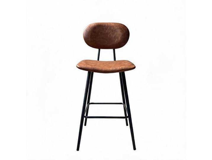 Tabouret de bar – Assise en similicuir marron – Structure en métal – Hauteur : 96 cm – Marron