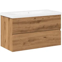Helloshop26 - Praktischer Waschtisch mit Wandstauraum 80 x 38,5 x 45 cm aus Holzwerkstoff Handwerker-Eiche
