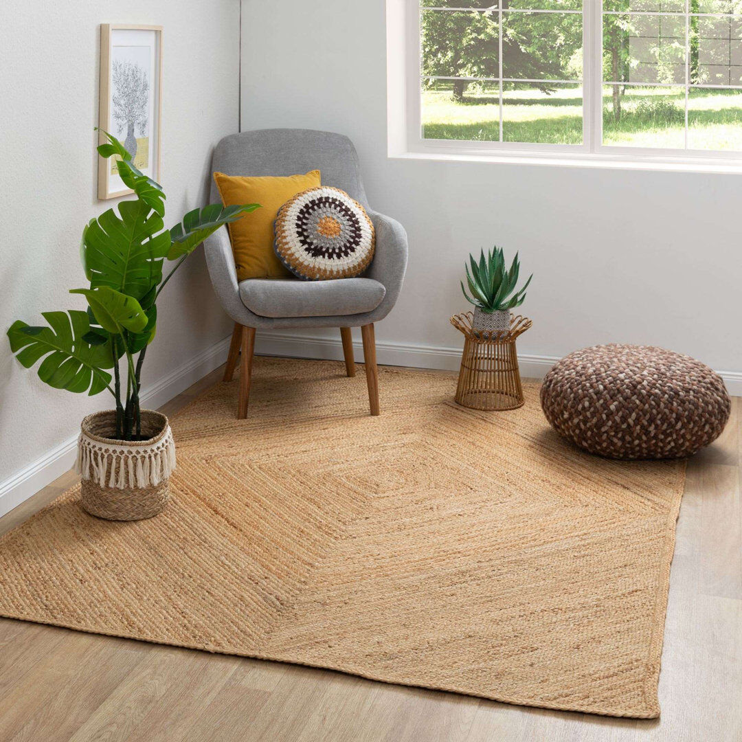 Bay Isle Home Allanna Geometric Shapes Jute / Sisal Braided Area Rug Tan Rectangle 120 x 170cm