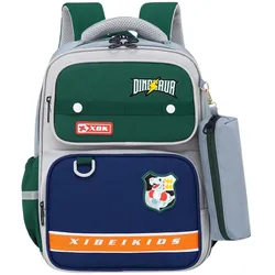 Schulrucksack Patches Dinosaurier mit Federmäppchen Grau 16L
