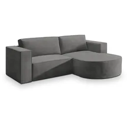 ECKSOFA SORELA M R-S Grau Velours-Stoff mit Schlaffunktion