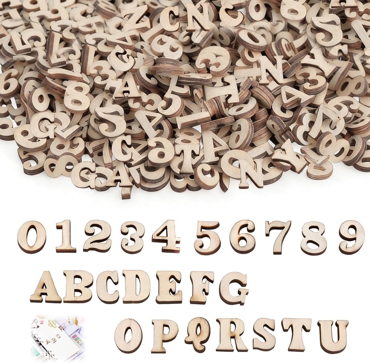 Onbewerkte houten letters en cijfers voor doe-het-zelf decoratie, dikte: 15 mm