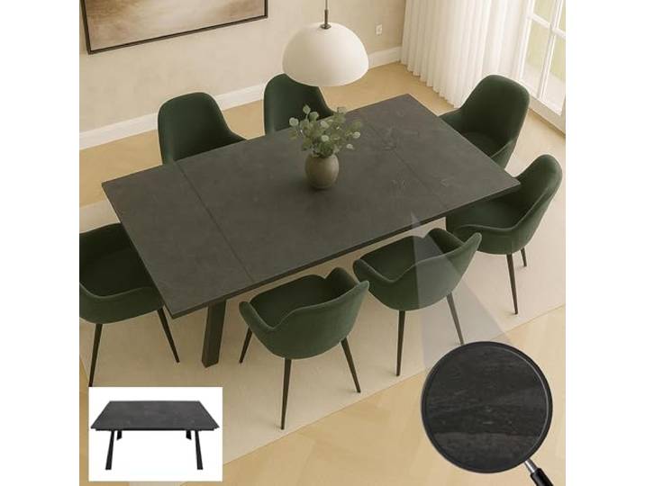 Mendler Esszimmertisch HWC-O59 Metall - Marmor-Optik grau Esstisch, Ausziehtisch, Sinterstein, ausziehbar 160-242x91cm