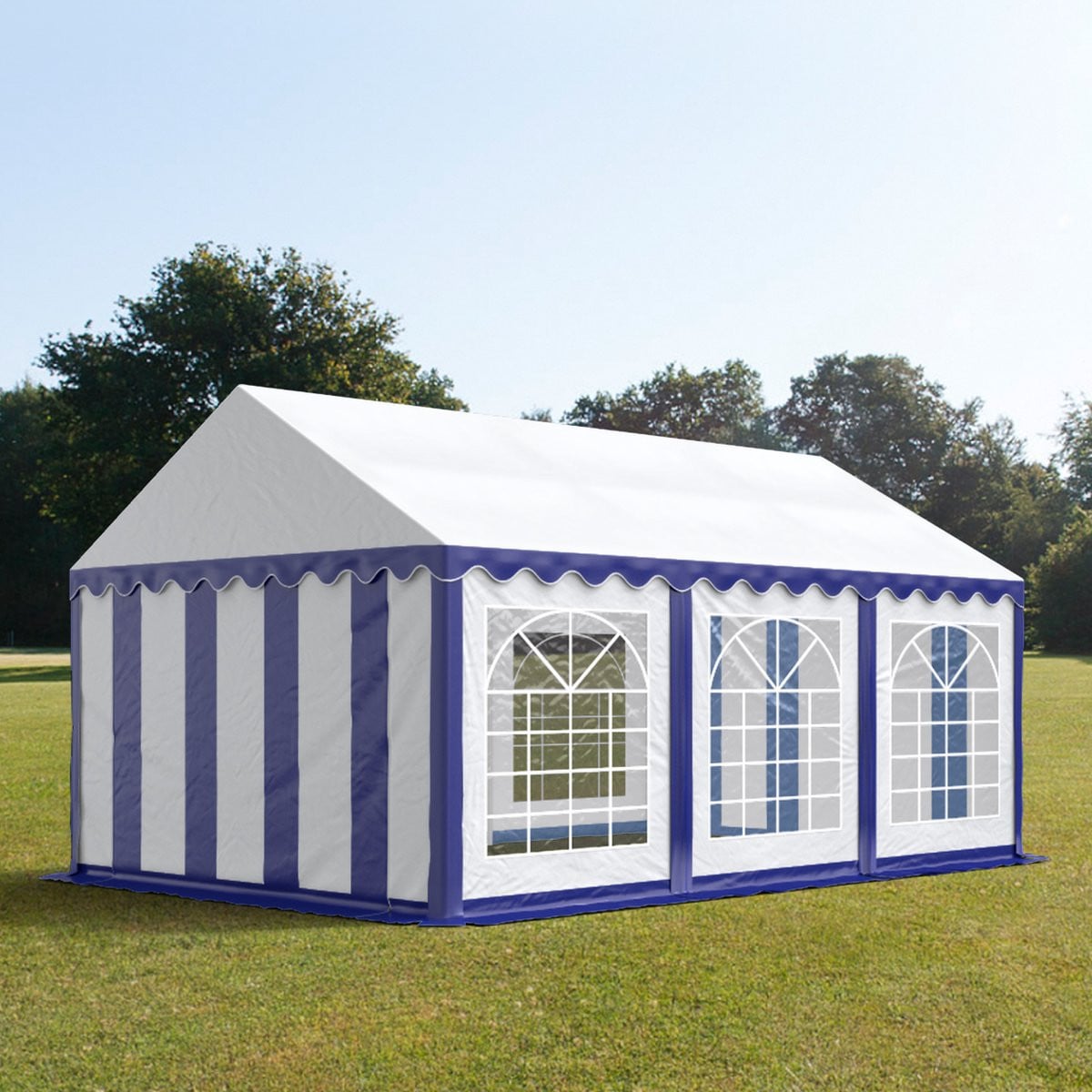Waterdichte partytent feesttent in blauw-wit, 3x6 m, voorzien van 700N PVC zeil