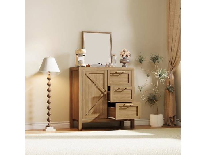 Armoire buffet moderne farmhouse 95cm portes tiroirs étagère réglable marron