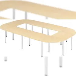 bümö Konferenztisch O-Form 400x240 cm großer Besprechungstisch in Ahorn, Besprechungstisch mit Chromfüßen, Meetingtisch für 14 Personen, Tisch für
