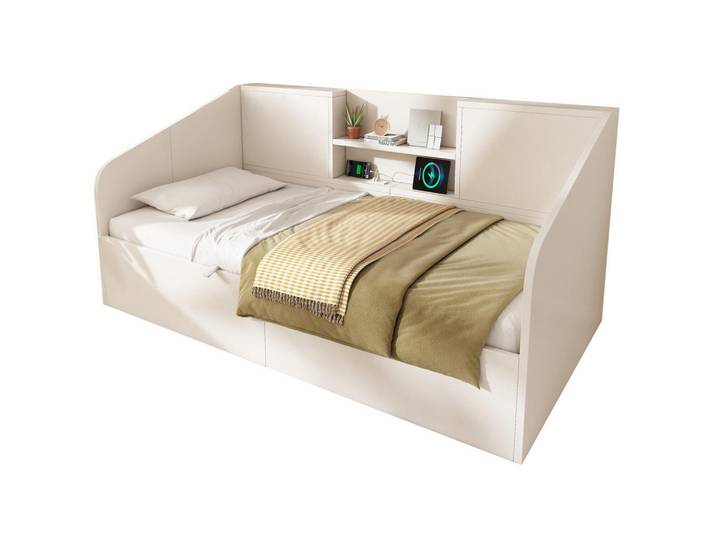 Okwish Tagesbett 90/190 cm Weiß aus Massivholz mit Hydraulik-Stauraum, 90x190 cm, Schlafzimmer, Betten