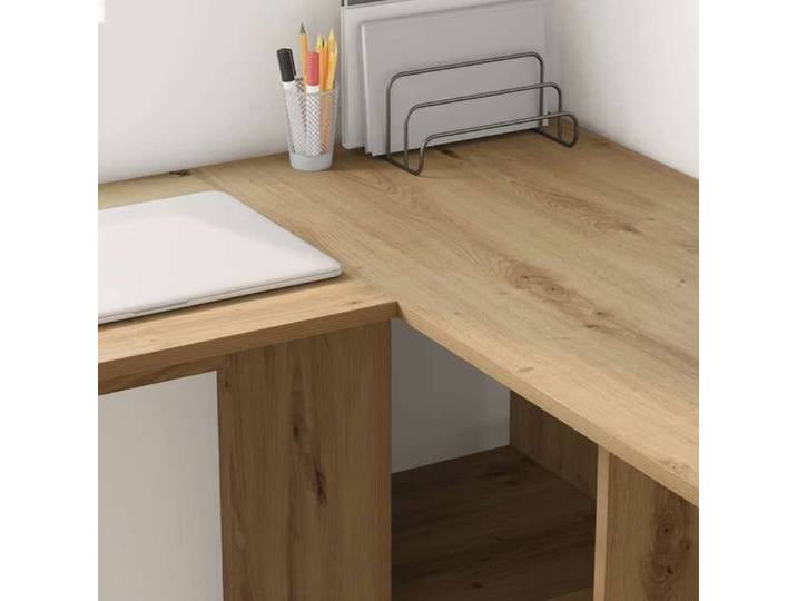 Bureau informatique Marron - LEMON® Bureau droit multi-rangements - chêne artisanal - 142x102x73cm - Bois d'ingénierie 460 - Soldes
