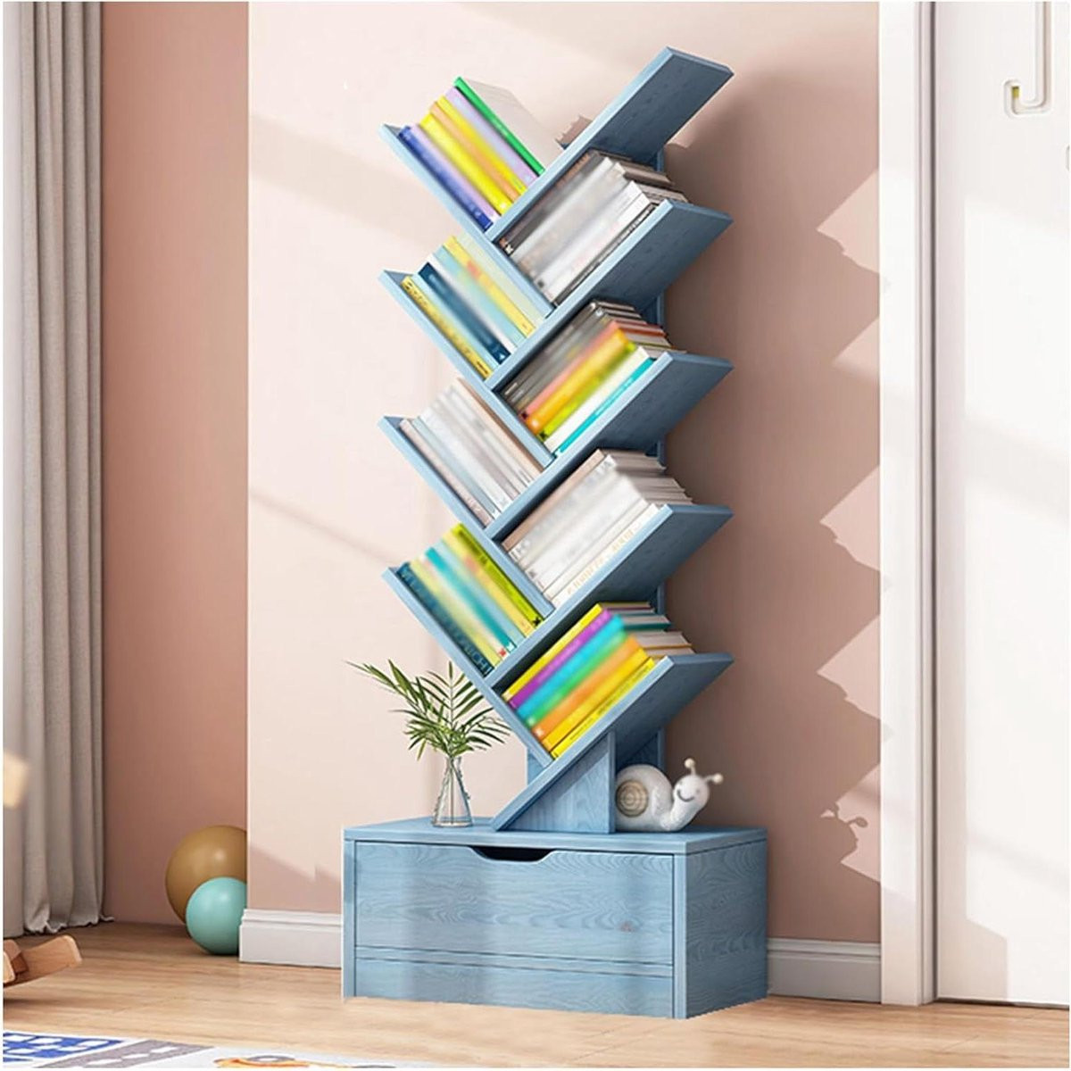 Blauwe Boekenkast Boom - 10-laags Ruimtebesparend Opbergrek voor Boeken