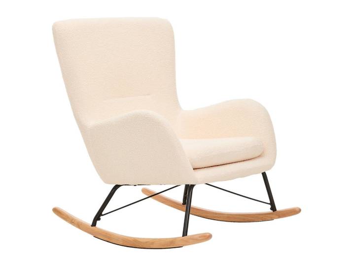 Novel Schaukelstuhl, Creme, Holz, Metall, Kautschukholz, massiv, 71x94x91 cm, Wohnzimmer, Sessel, Schaukelstühle